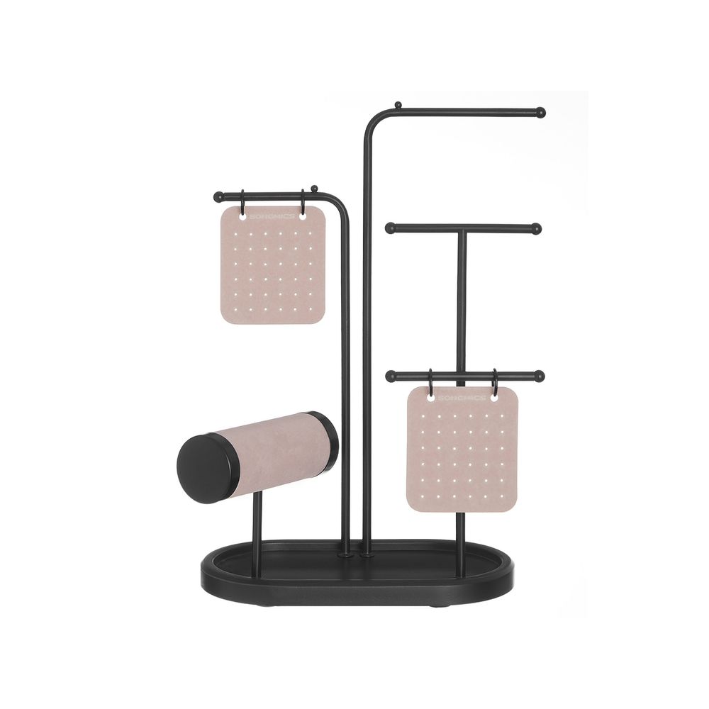 SONGMICS Jewelry Stand with Metal Frame, 2 Earring Boards, 4 Hanging Rods 