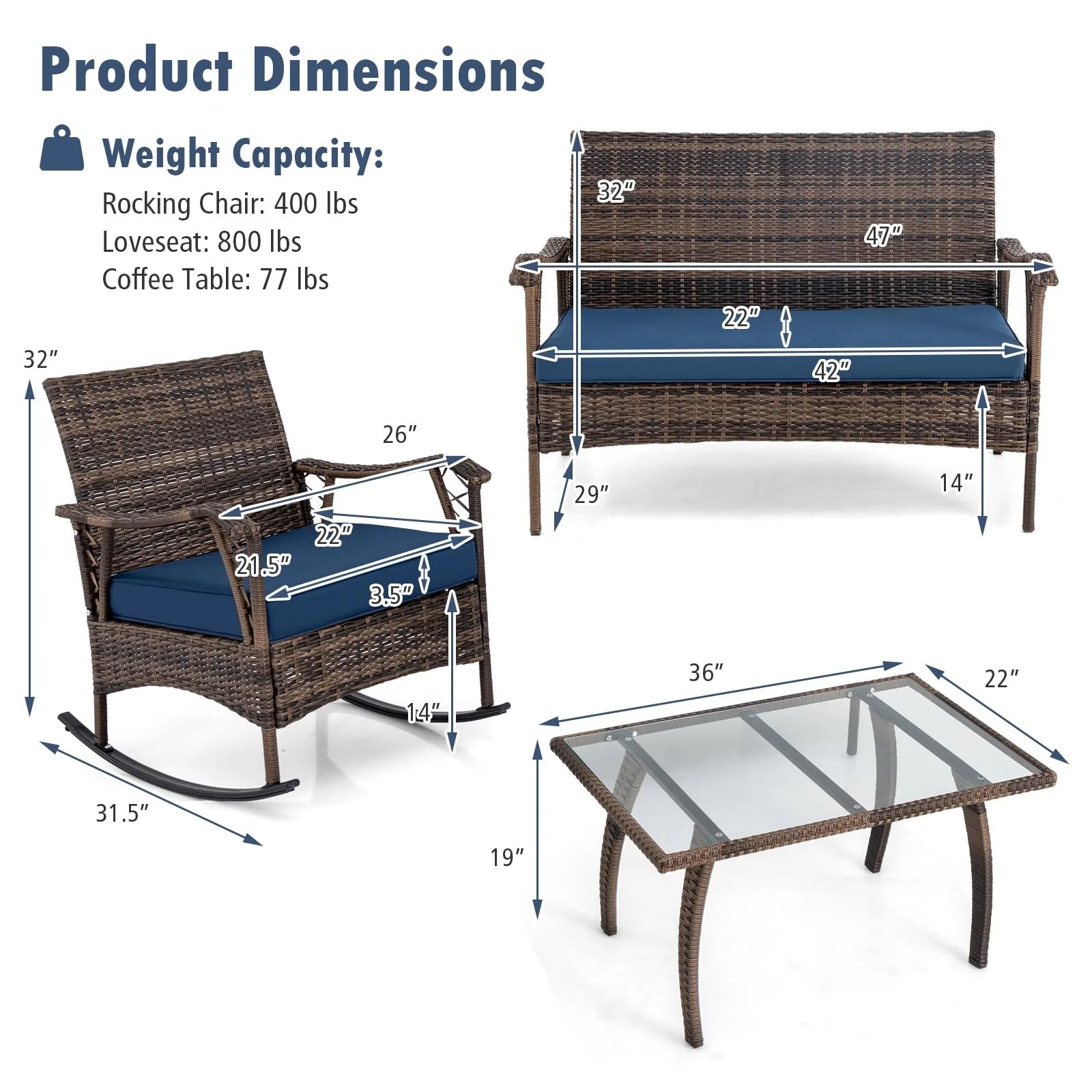 Tangkula 4-Piece Wicker Rocking Patio Set