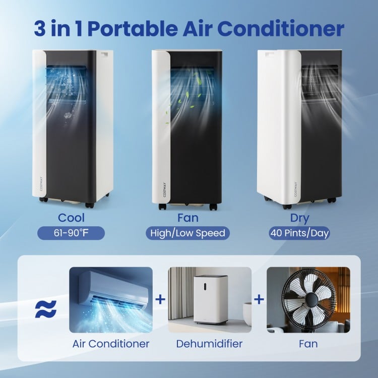 8000 BTU  3 in 1 Portable Air Conditioner with Fan and Dehumidifier Model