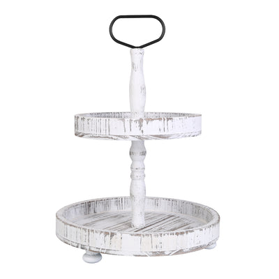 2 Tier Serving Tray Round Farmhouse Kitchen Table Tray Stand Food Fruits Cupcake Display Coffee Countertop Tray 