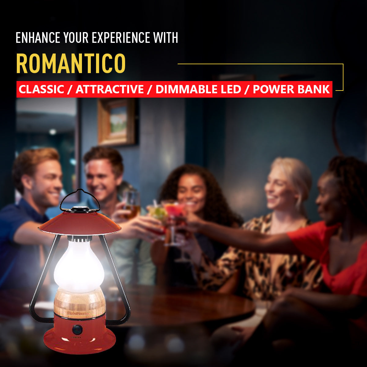 TRU De-LIGHT ROMANTICO LED All-in-One Lamp, Rechargeable, Bluetooth Music Speaker - FIRE RED / YELLOW / AUQA BLUE / GREEN / BLACK 