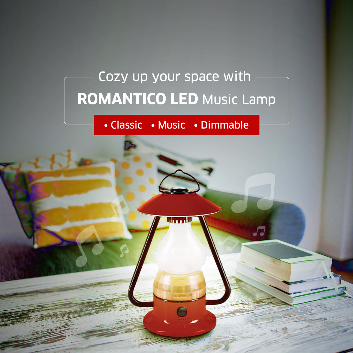 TRU De-LIGHT ROMANTICO LED All-in-One Lamp, Rechargeable, Bluetooth Music Speaker - FIRE RED / YELLOW / AUQA BLUE / GREEN / BLACK 