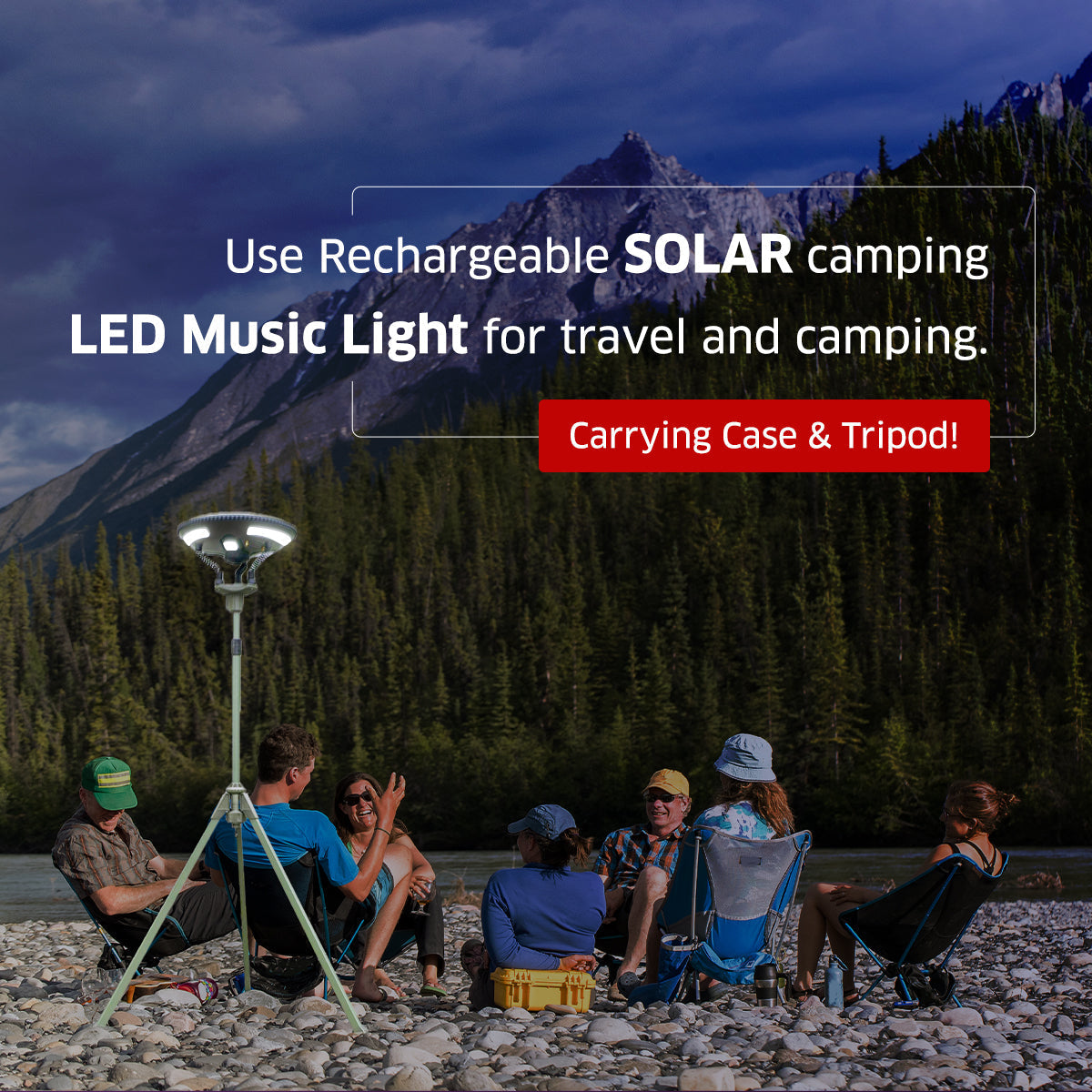 TRU De-LIGHT Singing Music Solar LED Light - Strong BT Speaker/Main Light+3 Detachable Multi Mode Lights/Tripod+Carry Bag 