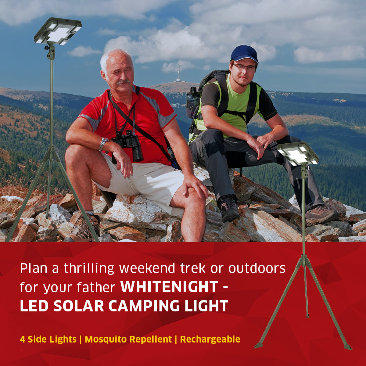 TRU De-LIGHT WHITENIGHT Multipurpose LED Solar / AC / DC - Garden, Camping Main Light + 4 Independent Detachable Multi Mode Side Lights / Tripod + Carrying Bag 