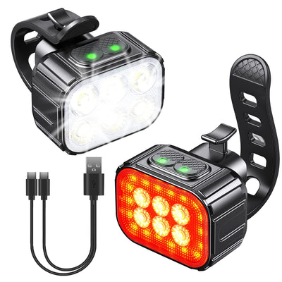 Bike Headlight TailLight IP65 Waterproof Anti-Drop Rechargeable Bicycle Light Set Night Riding Bright Bike Cycling Headlight Taillight Front Light War 