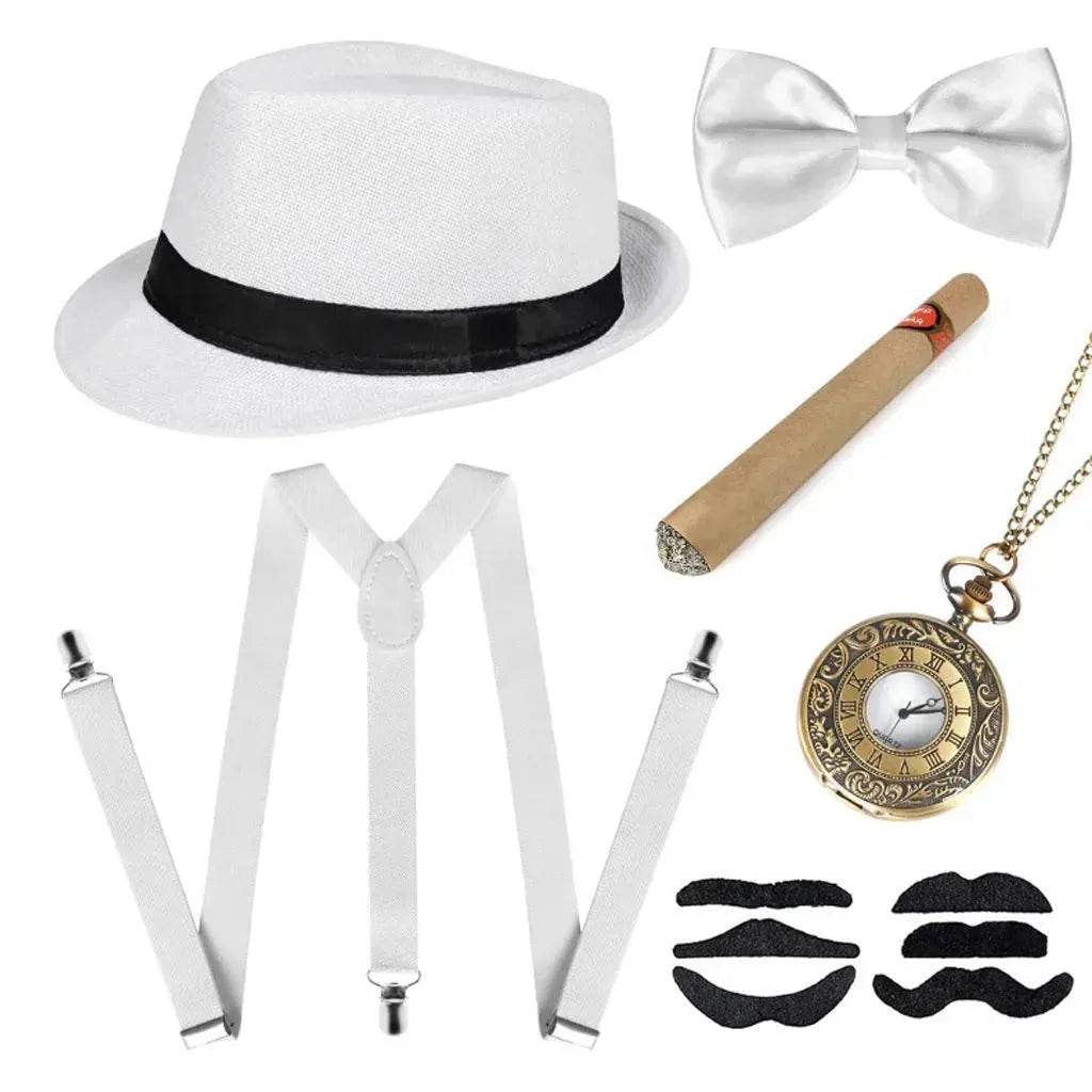 Party Men's Top Hat Pipe Pocket Watch Strap Tie Fake Cigar Set 