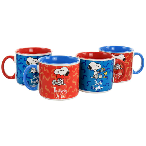 Gibson Peanuts Snoopy Songs 4 Piece 21oz Stoneware Mug Set in Assorted Designs - Free Shipping 