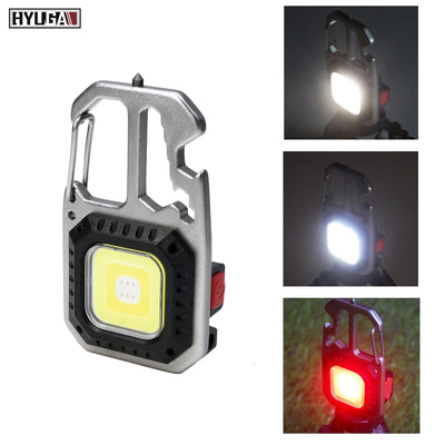 Mini Keychain COB Light 1000 Lumens Super Bright LED Rechargeable Flashlight as Outdoor Flashlight, Bottle Opener, Emergency Light, Screwdriver, Window Breaker (Pack of 1) 