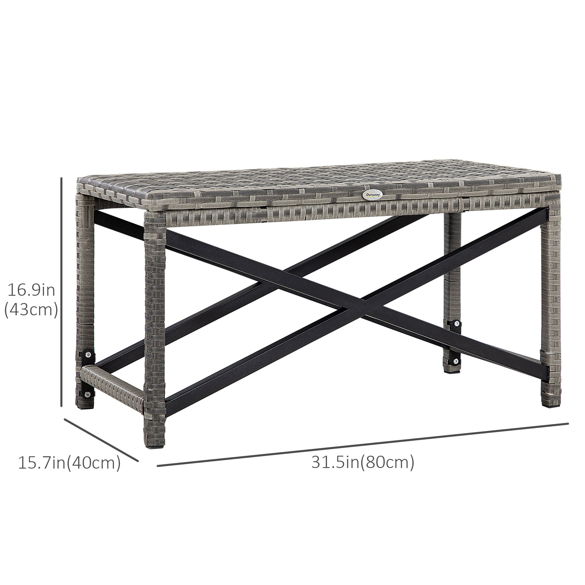 Outsunny Mixed Grey Wicker Patio End Table Outdoor Rattan Side Table with Durable Plastic Board Top for Garden Deck 
