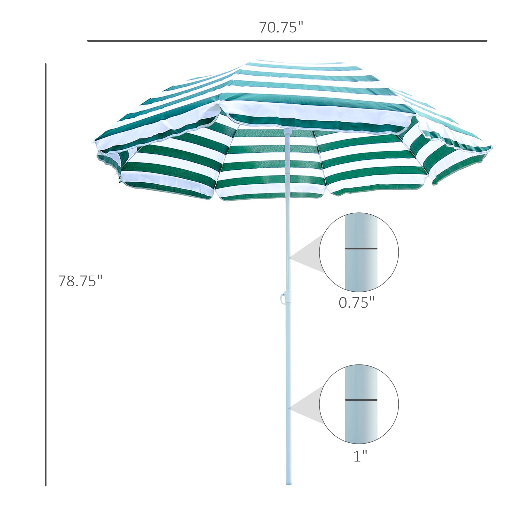 Outsunny 6FT Striped Green Round Beach Umbrella Outdoor UV Protection Sunshade Canopy Push Button Tilt 