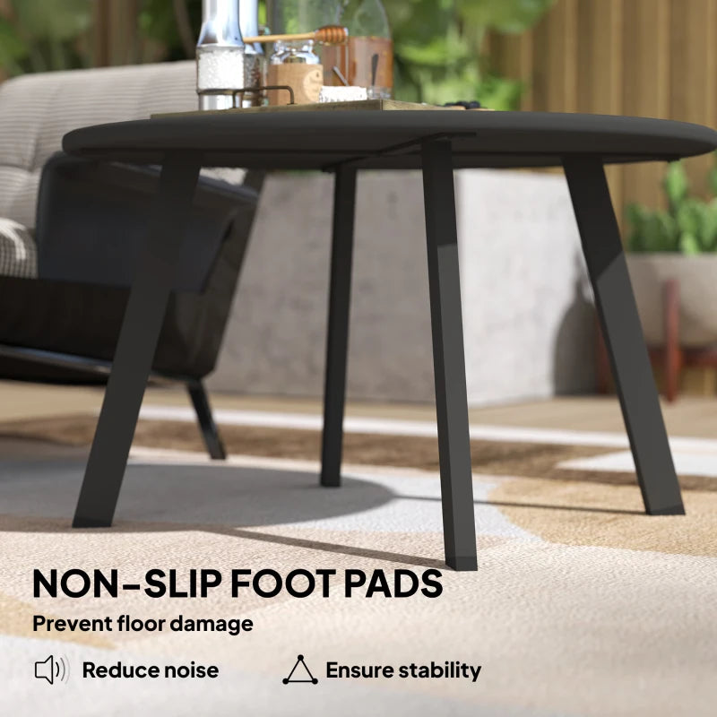 Round Outdoor Side Table, Patio Coffee Table with Metal Frame and Non-Slip Foot Pads, Black