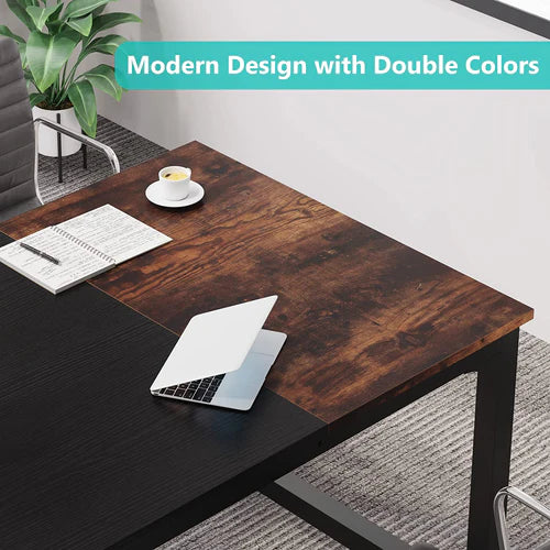 Conference Table 70.86" Rectangular Meeting Table Computer Desk with Metal Frame and Scratch Resistant Surface Rustic Brown & Black