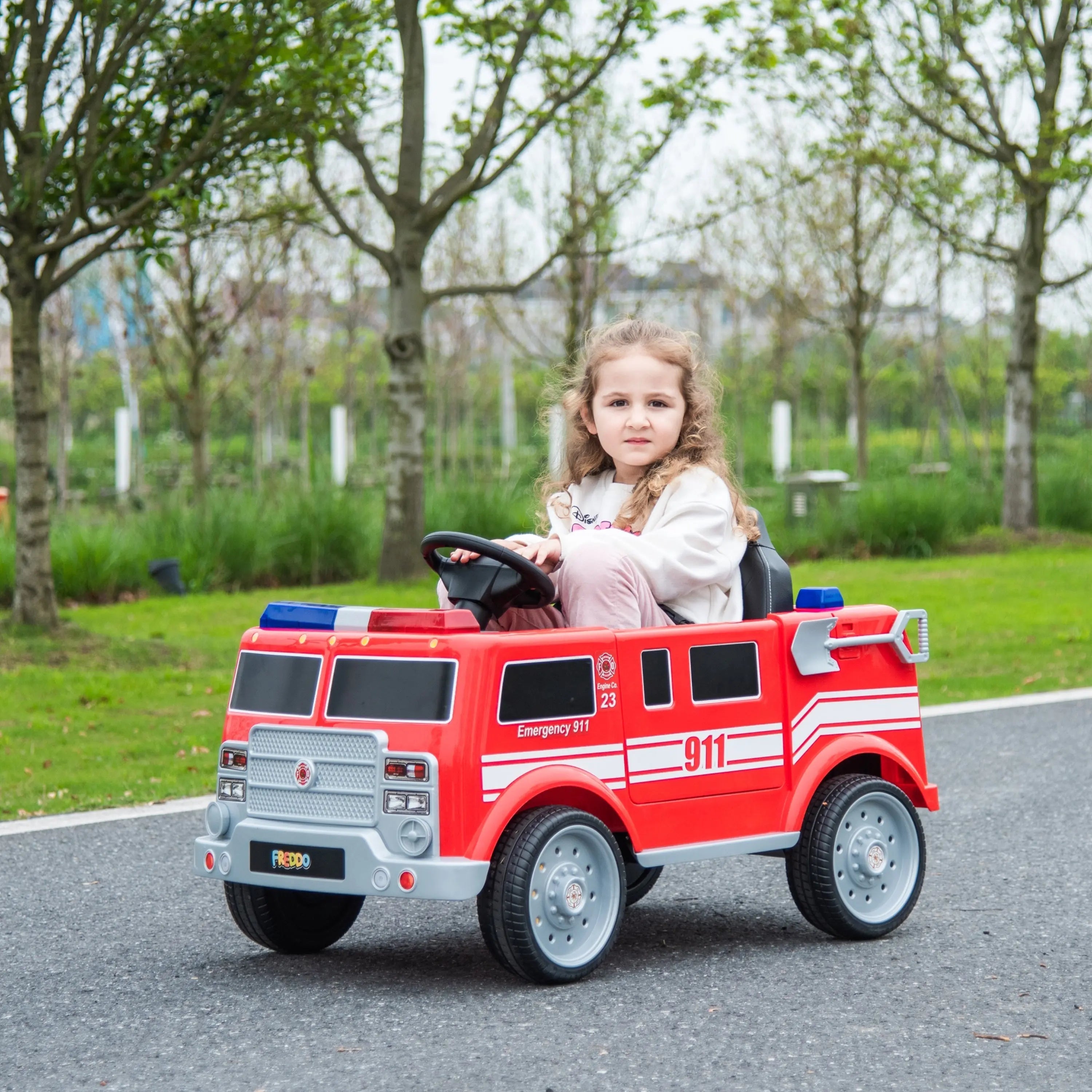 12V Freddo Fire Truck 1 Seater Ride on 