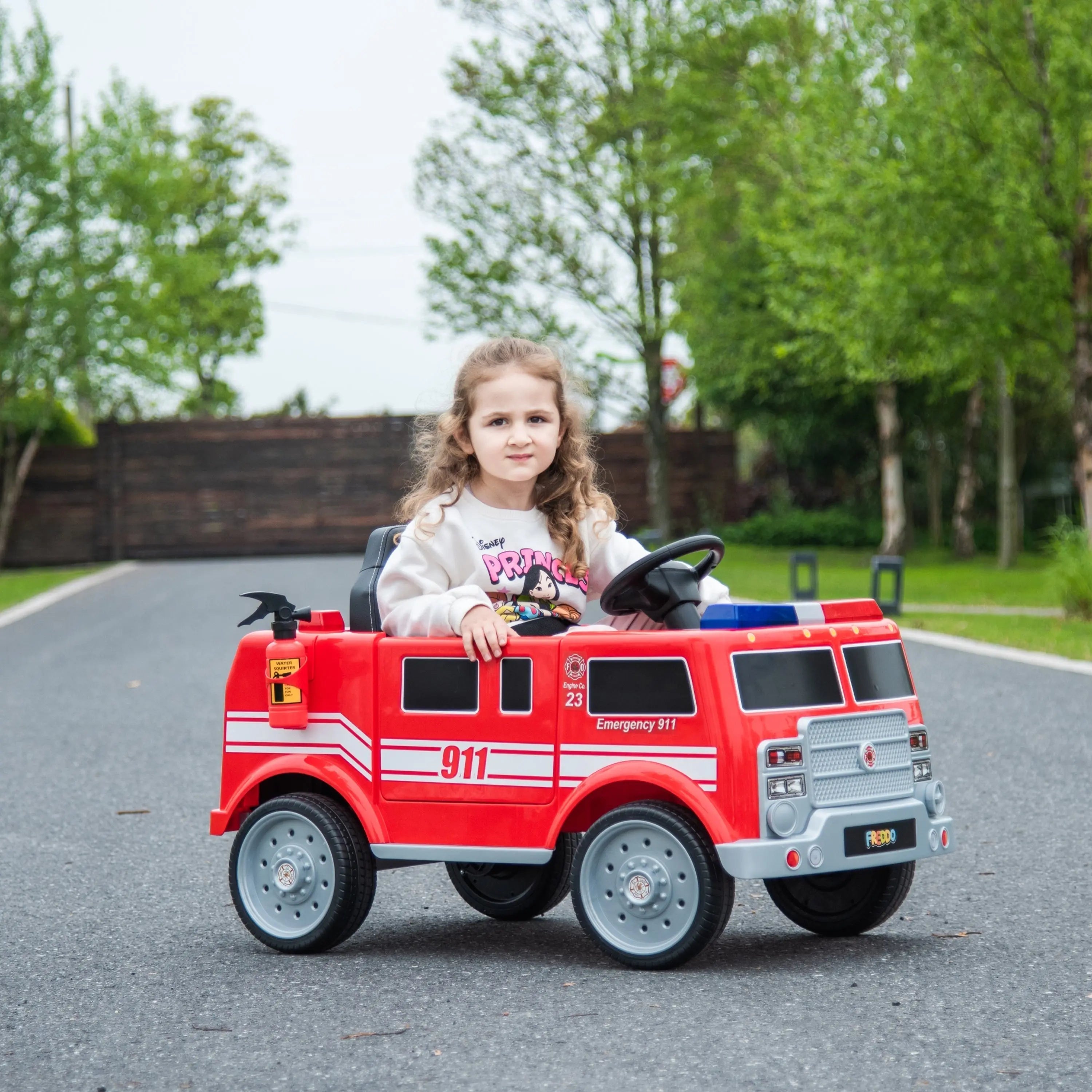 12V Freddo Fire Truck 1 Seater Ride on 