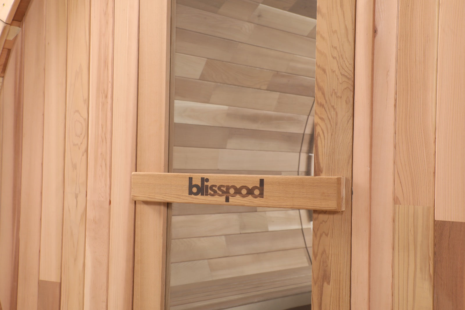 Blisspod, Prague, Canadian Red Cedar Outdoor Steam Barell Sauna, 2-4 / 4-6 persons with Full Glass Back & 2 front Porch seats 