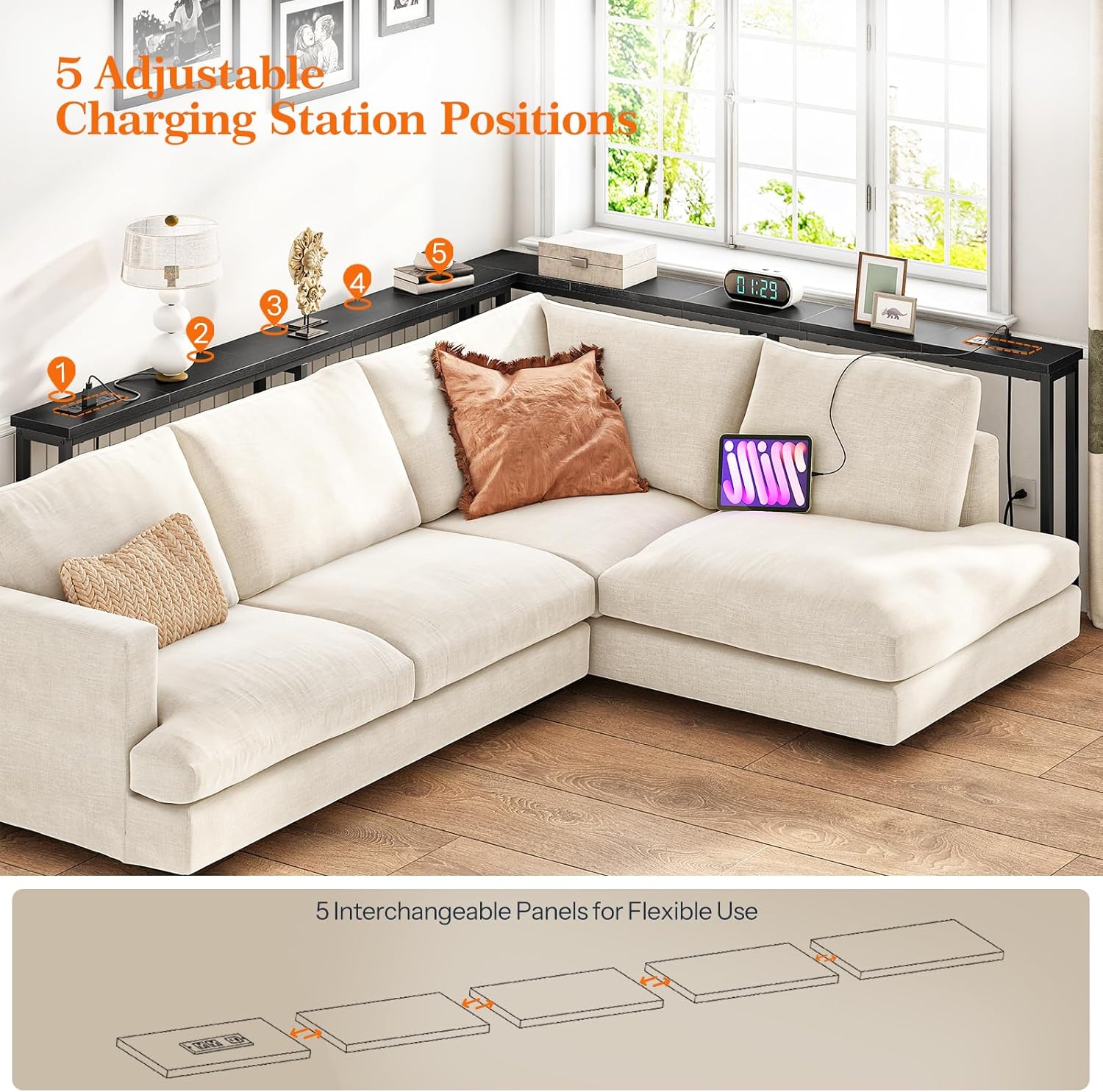 HOOBRO 63" Skinny Console Table with Charging Station, Power Outlets, USB & Type-C Ports, Black BB165UXG01G1