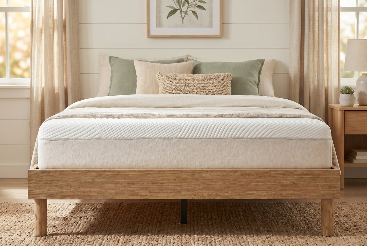 Queen Platform Bed Frame, Natural Oak-Look, Low Profile