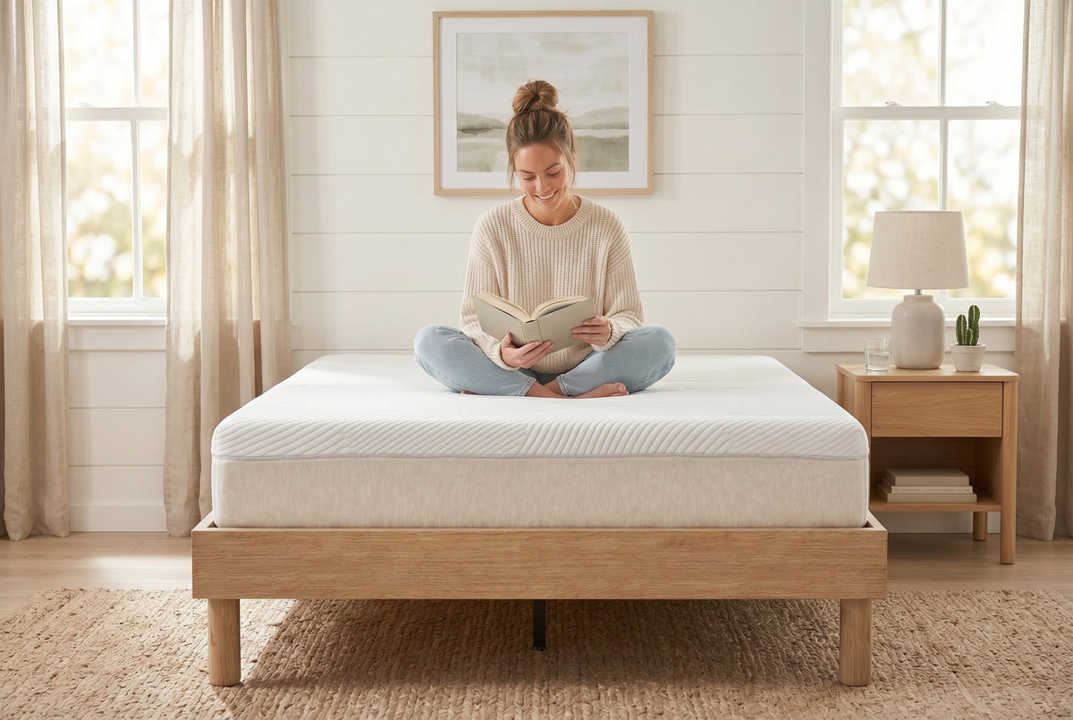 Queen Platform Bed Frame, Natural Oak-Look, Low Profile