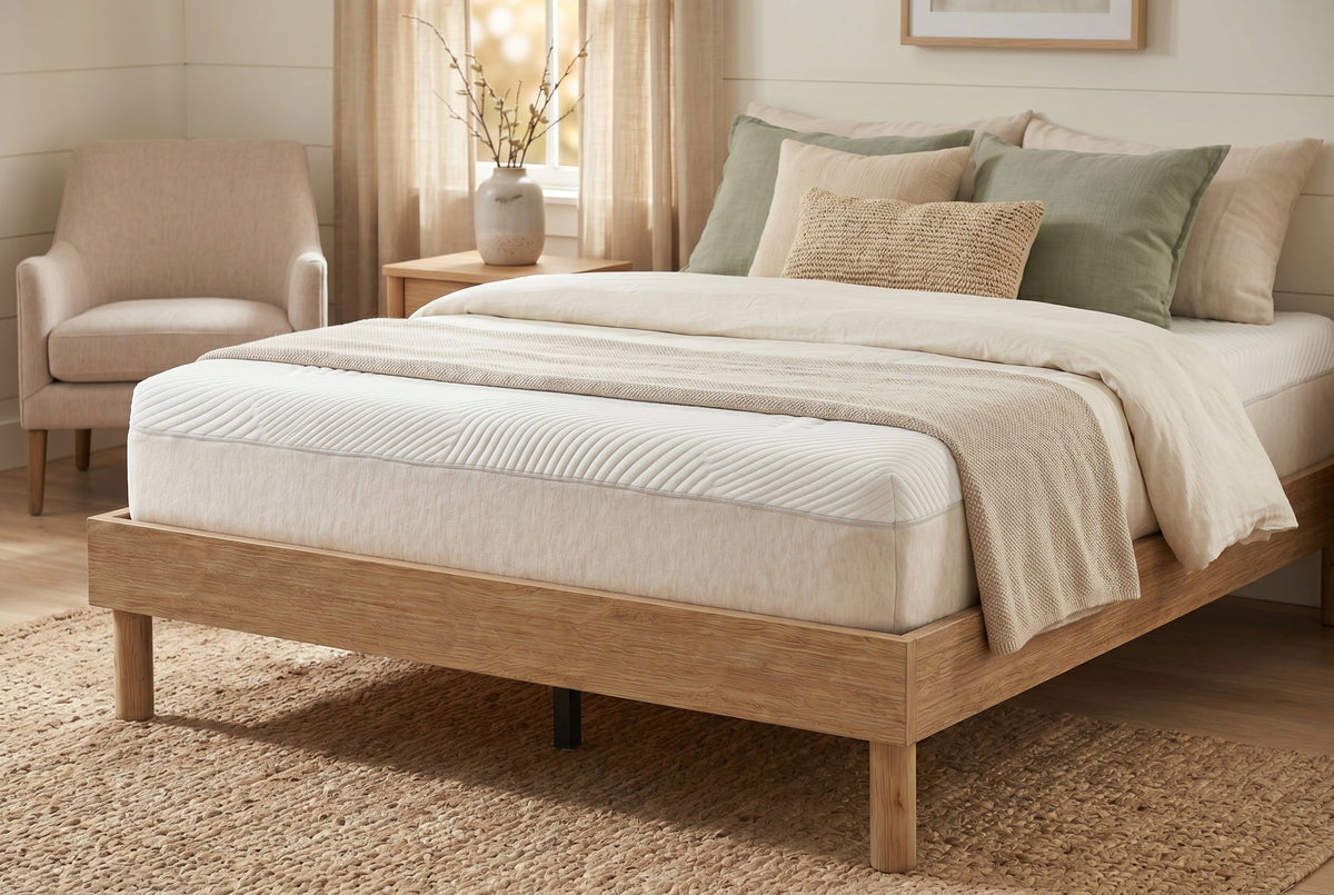 King Platform Bed Frame, Natural Oak-Look, Low Profile