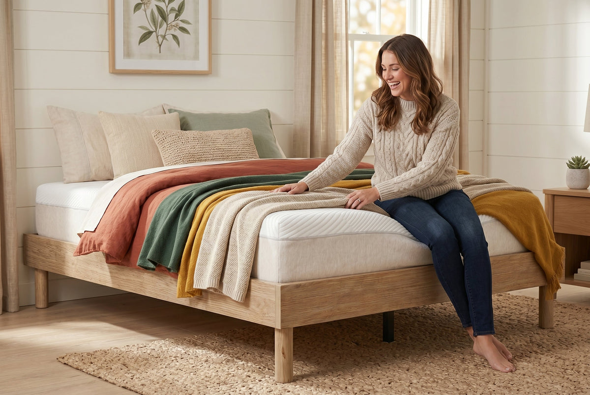King Platform Bed Frame, Natural Oak-Look, Low Profile