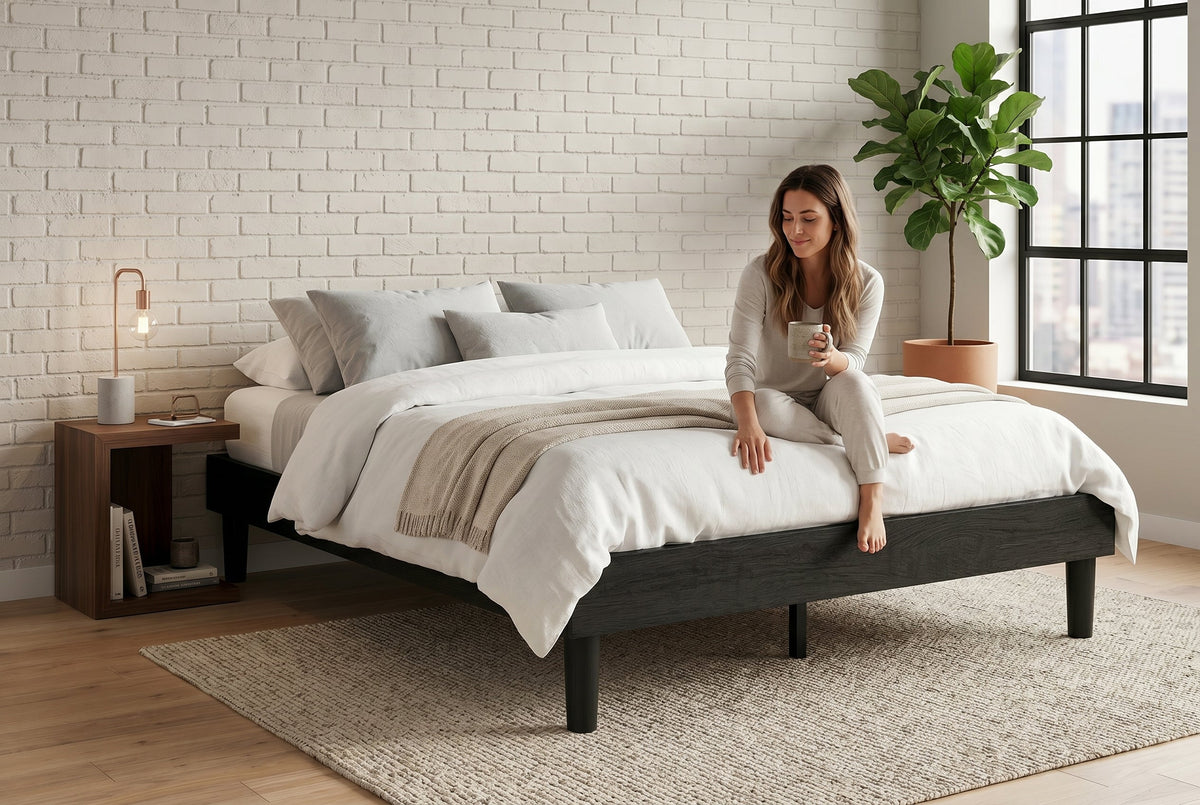 King Platform Bed Frame, Black, Low Profile