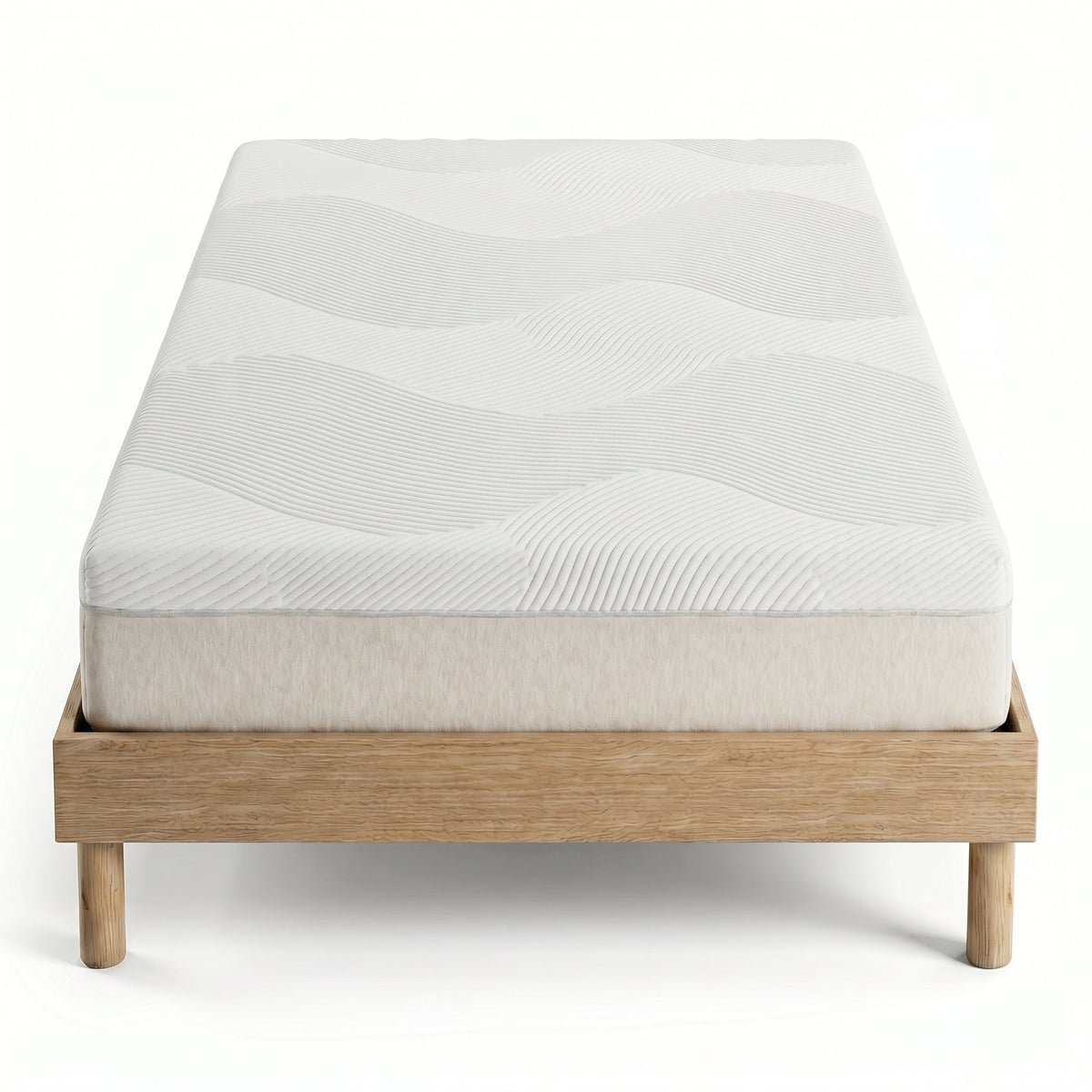 Double Platform Bed Frame, Natural Oak-Look, Low Profile