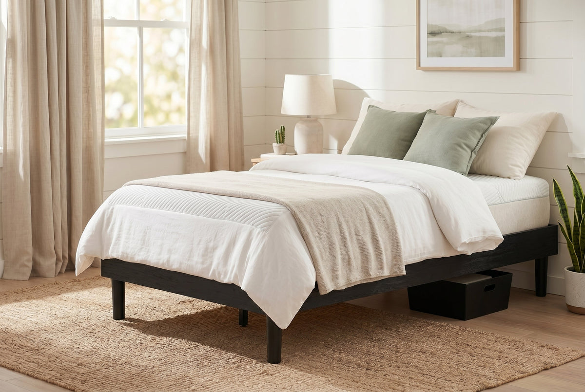 Double Platform Bed Frame, Black, Low Profile