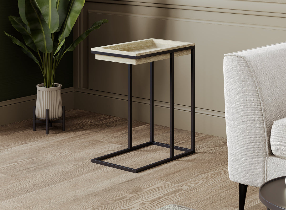 C-Shaped End Table with Sunken Tray Top, Black Metal Frame