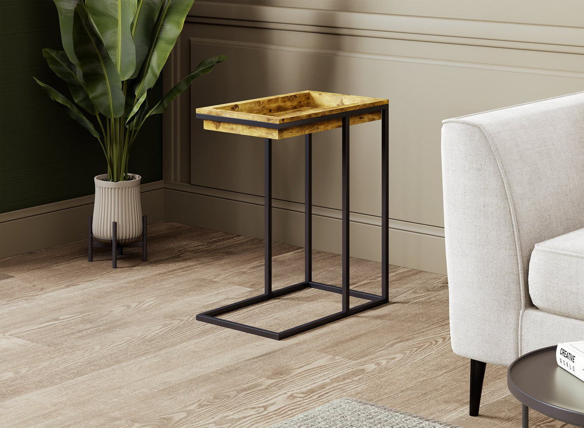 C-Shaped End Table with Sunken Tray Top, Black Metal Frame