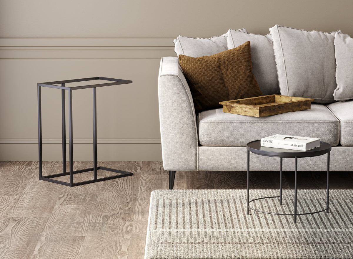 C-Shaped End Table with Sunken Tray Top, Black Metal Frame