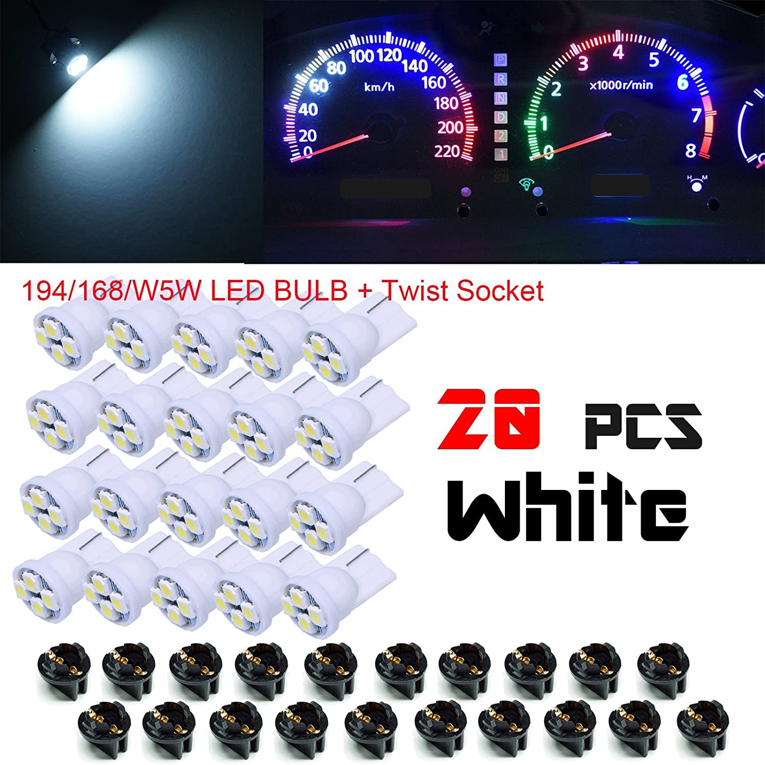 T10 #168 #194 12V LED instrument Panel Dash Cluster Light Bulb with 1/2" Twist Lock Socket 