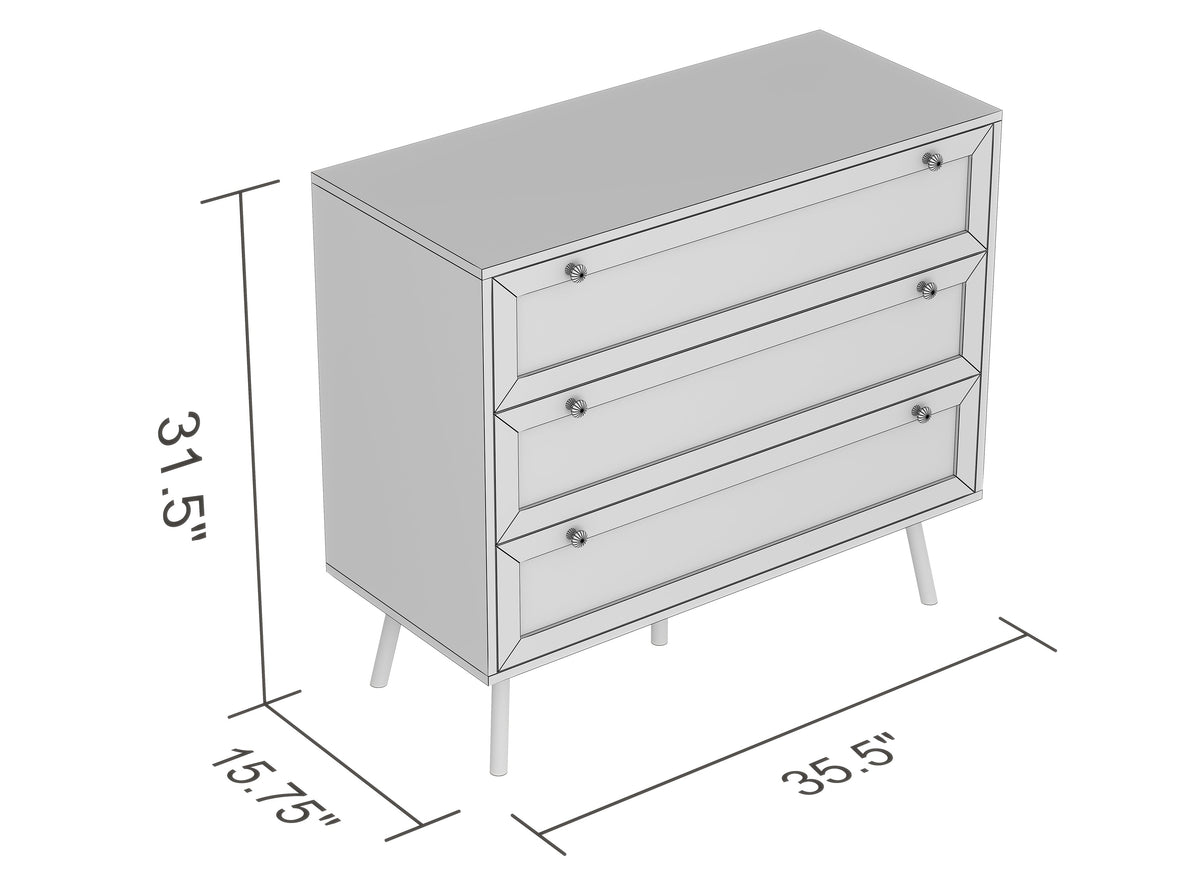 Dresser, 3 Drawers, Cane-Look Fronts, Natural Wood-Look Finish