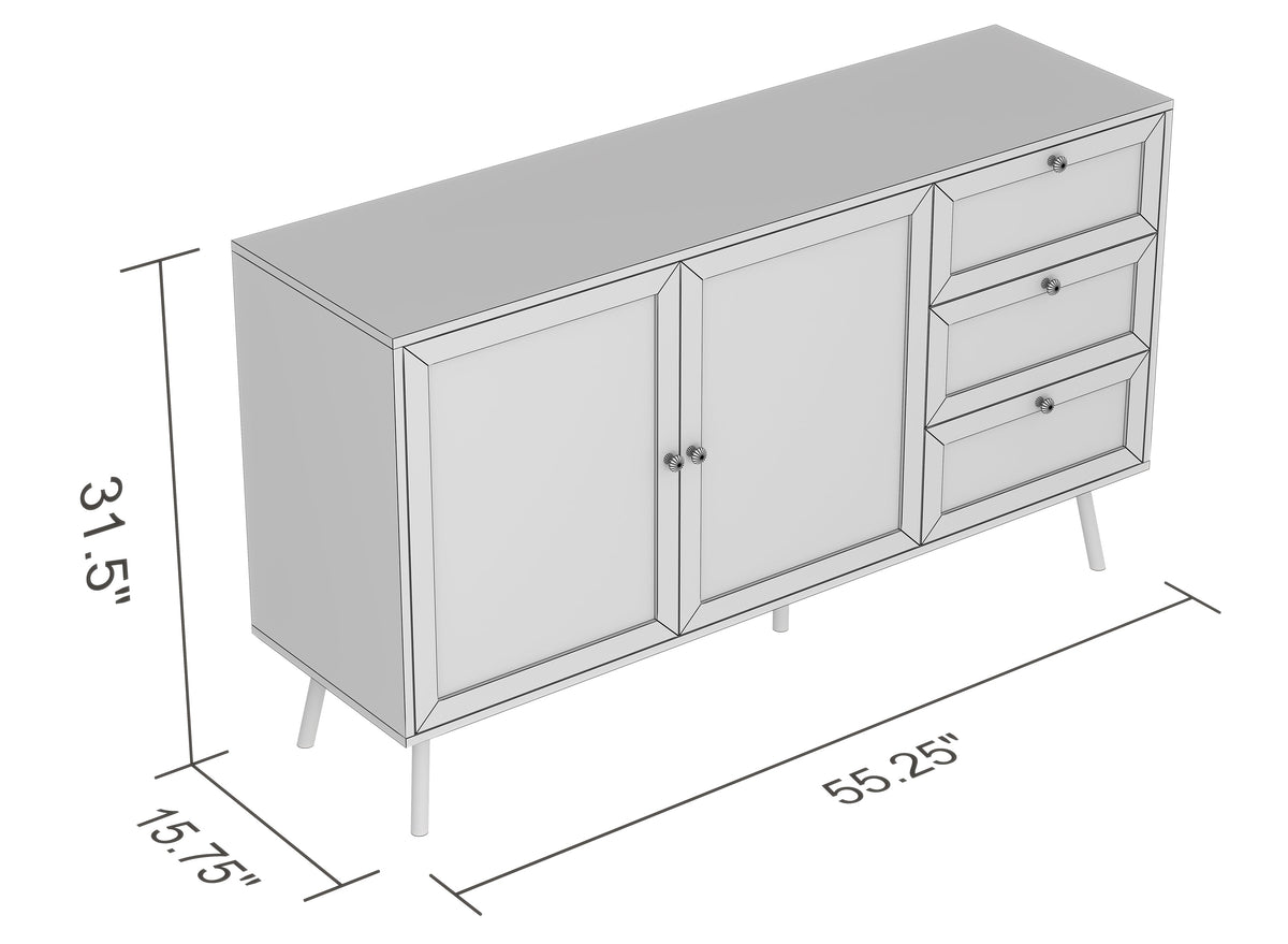 Sideboard Buffet, 2 Doors and 3 Drawers, Cane-Look Fronts, Wood-Look Finish