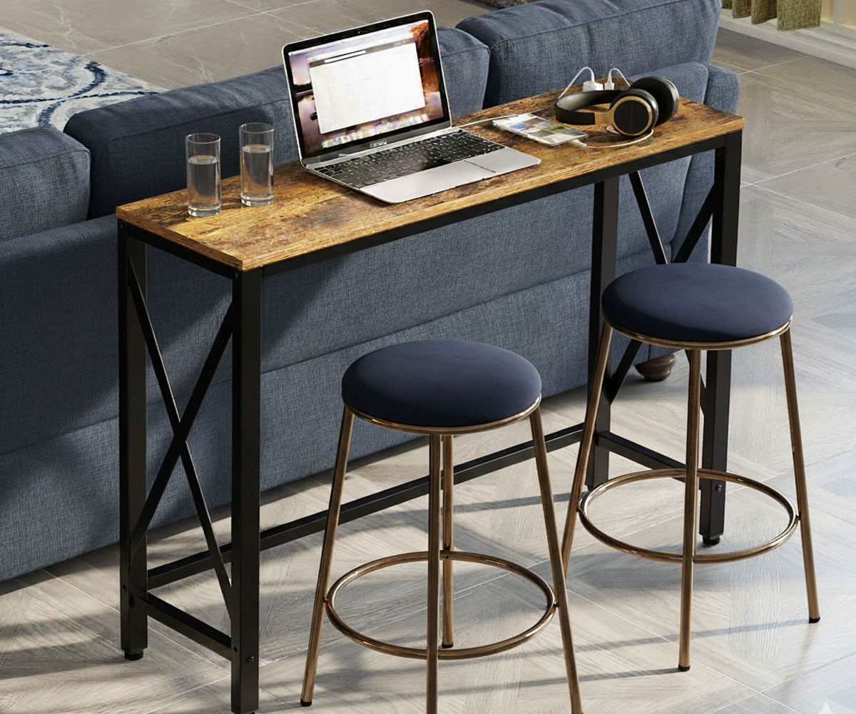 Console Table with Outlets and USB Ports, 55 in, Reclaimed-Wood-Look Finish