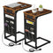 C-Shaped End Tables with Outlets and USB Ports, Set of 2, Reclaimed-Wood-Look Finish