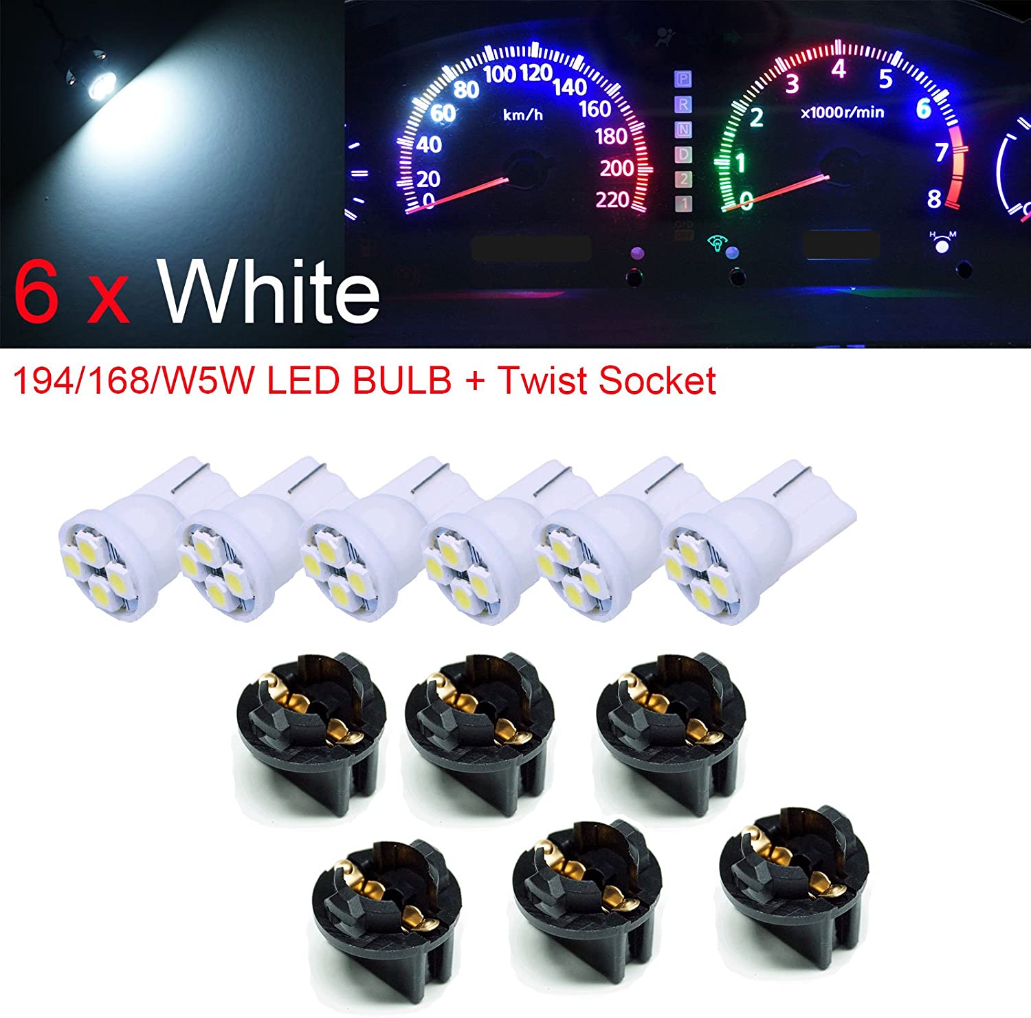 T10 #168 #194 12V LED instrument Panel Dash Cluster Light Bulb with 1/2" Twist Lock Socket 