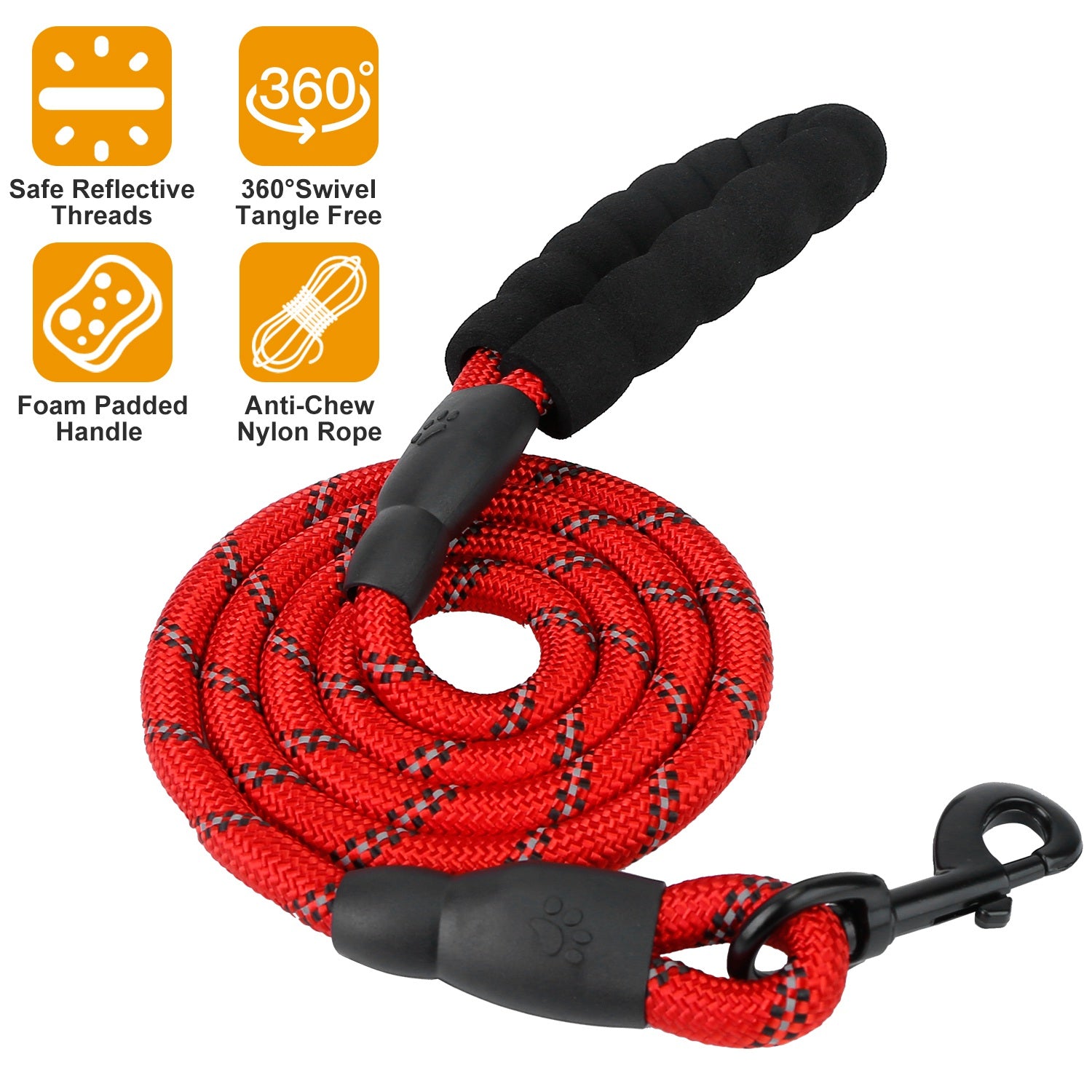 5FT Dog Leash Dog Training Walking Lead w/ Foam Handle Highly Reflective Treads Strong Nylon Dog Rope For Small Medium Dogs