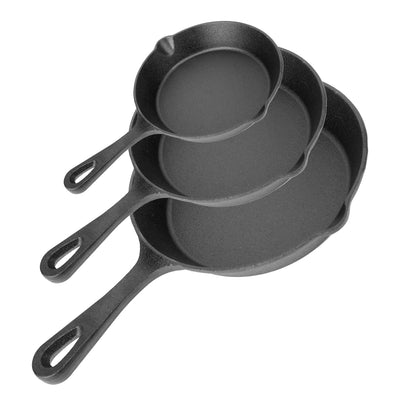 3Pcs Pre-Seasoned Cast Iron Skillet Set 6/8/10in Non-Stick Oven Safe Cookware Heat-Resistant Frying Pan 