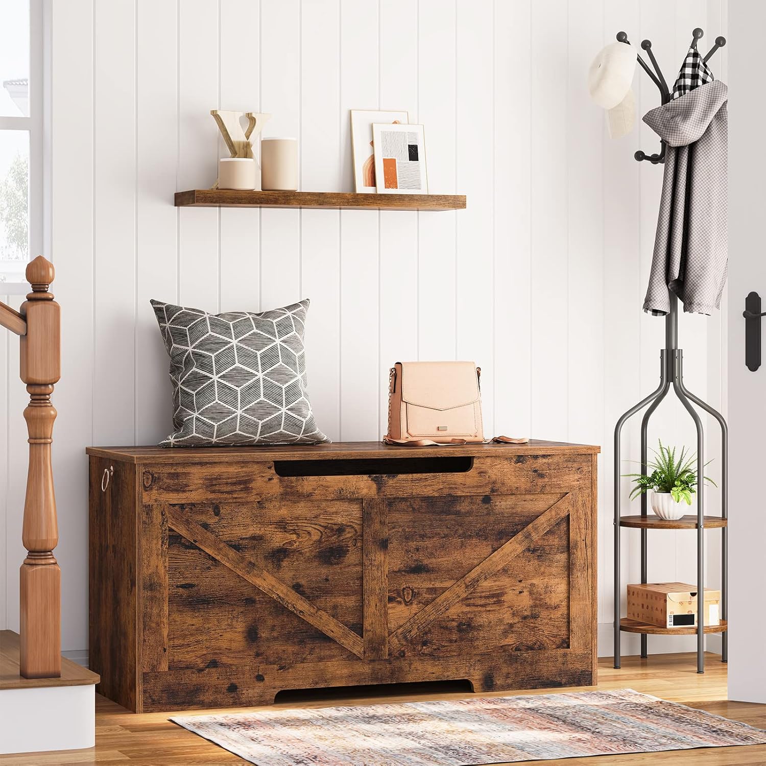 HOOBRO Storage Chest 100 cm Toy Box Organizer, Wooden Storage Bench with Safety Hinge, Rustic Brown BF771CW01G1