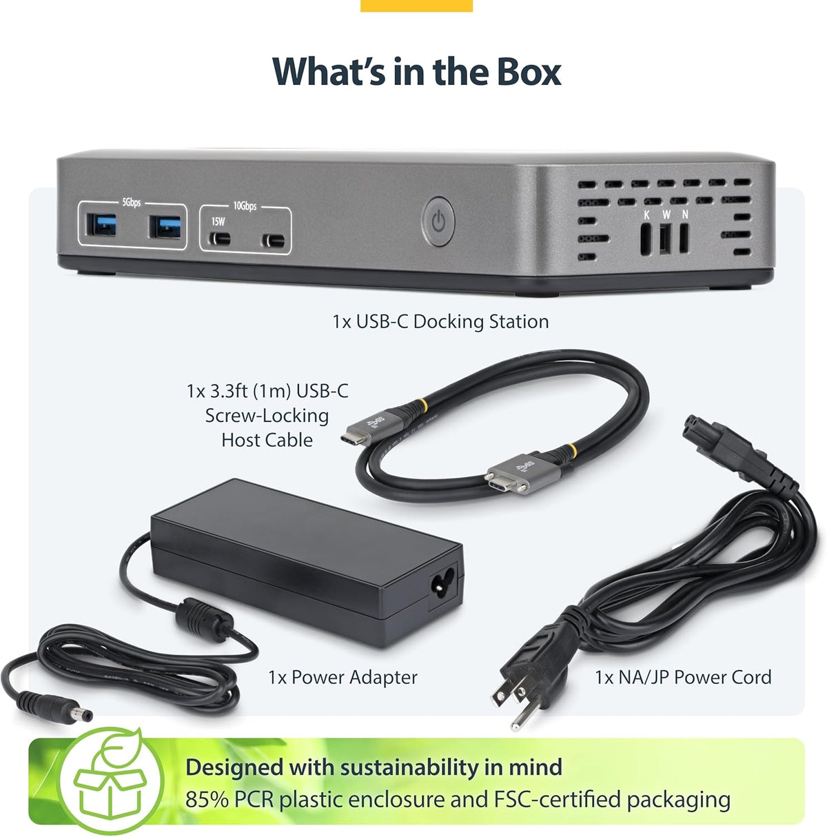 StarTech USB-C Dual 4K 60Hz DisplayPort Docking Station, 100W Power Delivery, 6 USB Ports & Gigabit Ethernet
