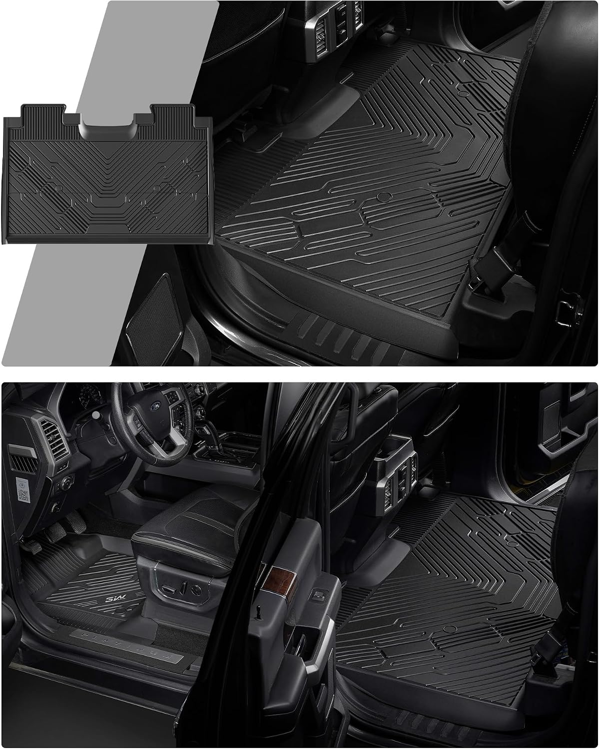 3W Custom All-Weather TPE Floor Mats for Ford F-150 SuperCrew Cab (2015–2026) & F-150 Lightning (2022–2026) – Front & Rear 3-Piece Set