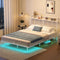 HOOBRO Full Size Floating Bed Frame with Charging Station, LED Light Strip & Headboard, White