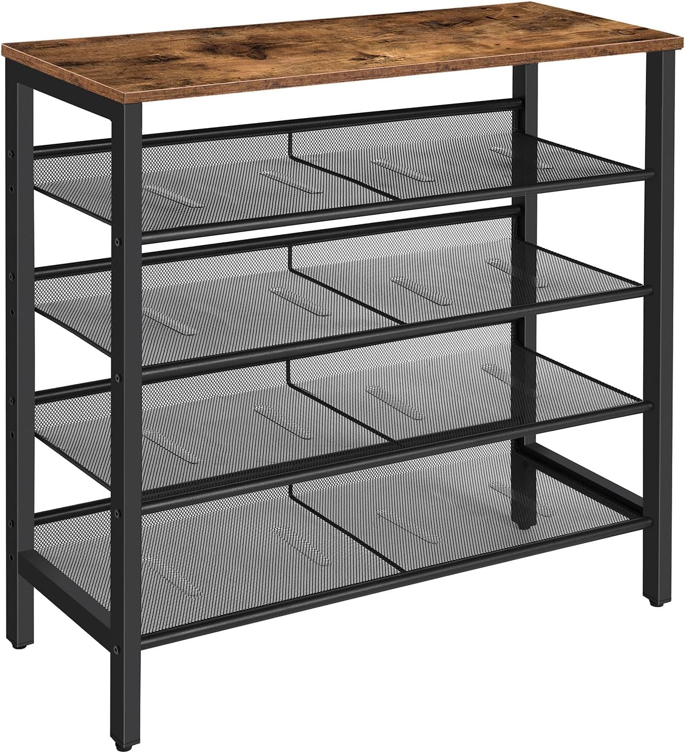 HOOBRO 5-Tier Shoe Rack, Adjustable Flat & Slanted Shoe Storage Organizer for 16 Pairs, Rustic Brown & Black