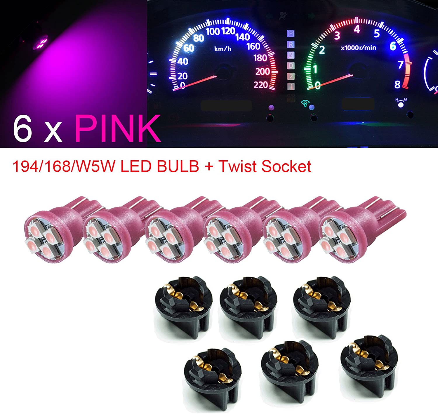 T10 #168 #194 12V LED instrument Panel Dash Cluster Light Bulb with 1/2" Twist Lock Socket 