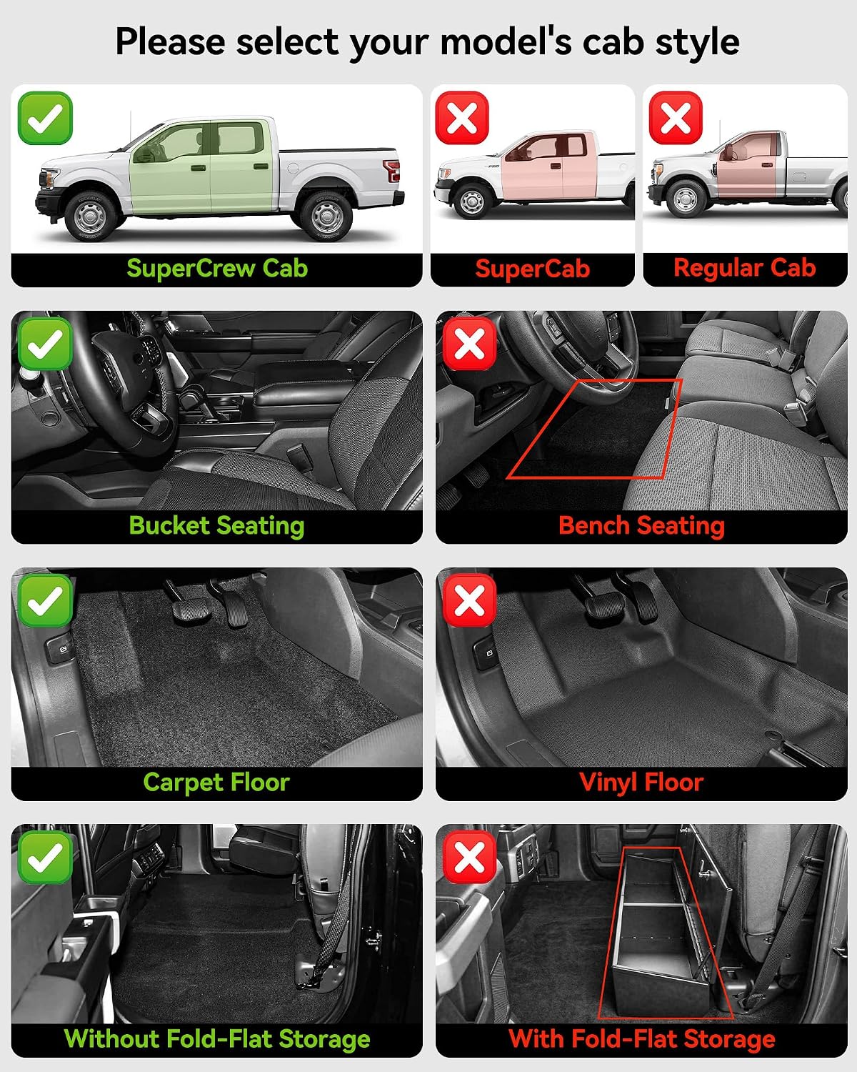 3W Custom All-Weather TPE Floor Mats for Ford F-150 SuperCrew Cab (2015–2026) & F-150 Lightning (2022–2026) – Front & Rear 3-Piece Set