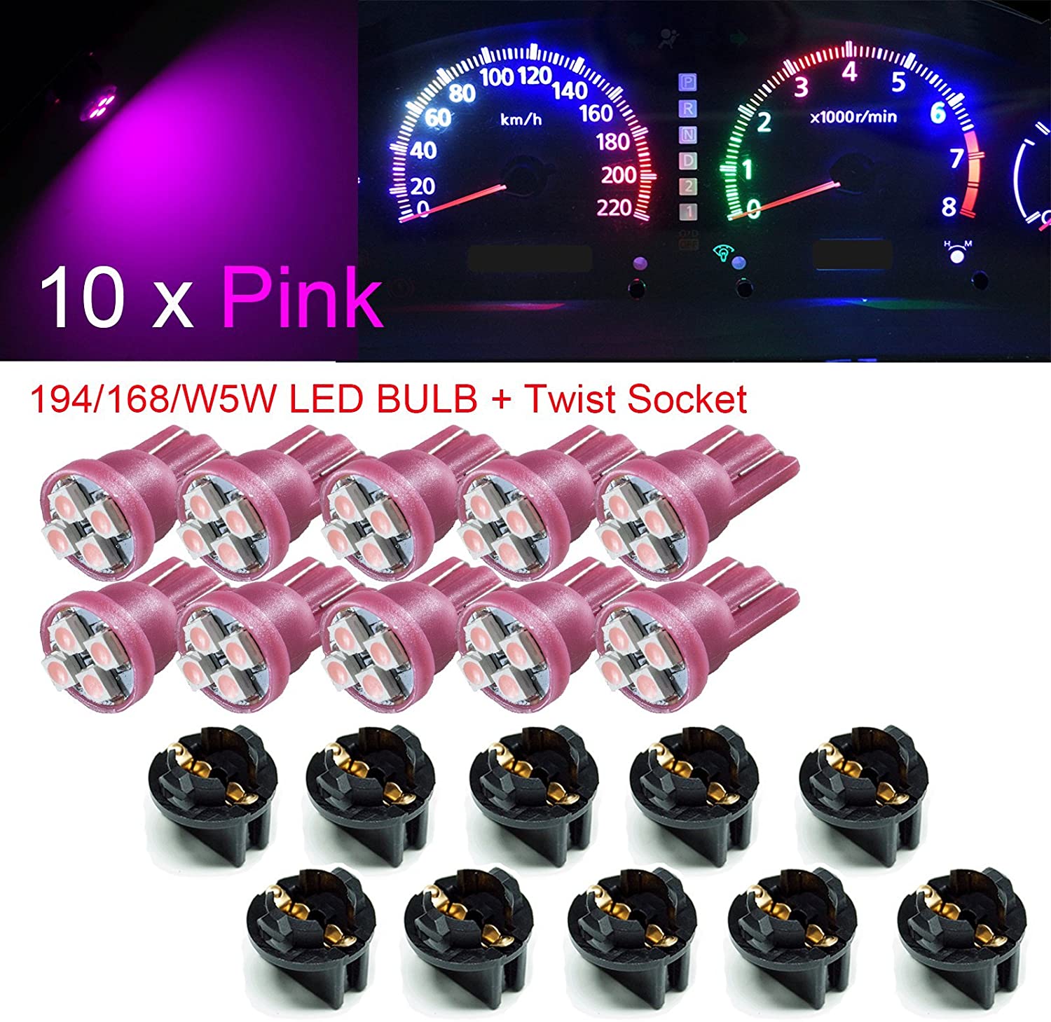 T10 #168 #194 12V LED instrument Panel Dash Cluster Light Bulb with 1/2" Twist Lock Socket 