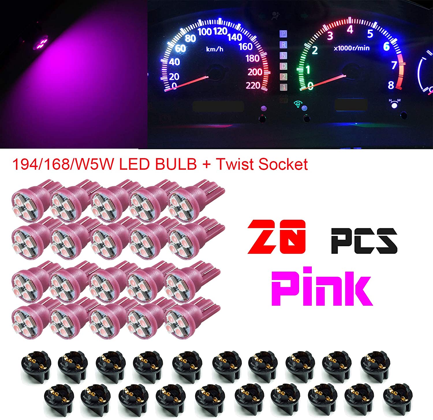 T10 #168 #194 12V LED instrument Panel Dash Cluster Light Bulb with 1/2" Twist Lock Socket 