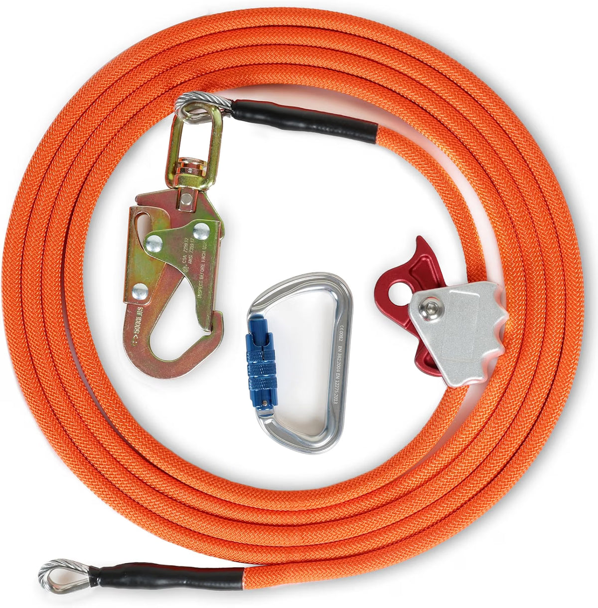 Steel Core Flip Line 1/2" x 16ft – Tree Climbing Lanyard with Triple-Lock Carabiner & Swivel Snap