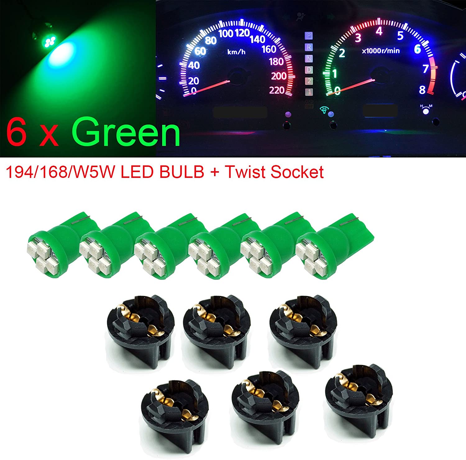 T10 #168 #194 12V LED instrument Panel Dash Cluster Light Bulb with 1/2" Twist Lock Socket 