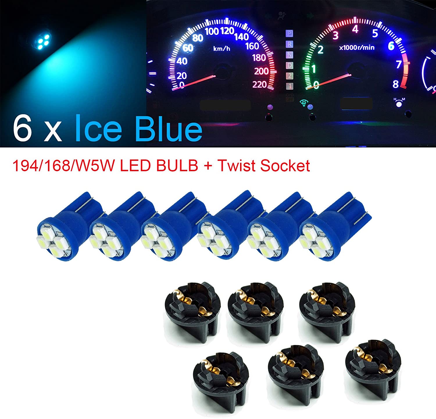 T10 #168 #194 12V LED instrument Panel Dash Cluster Light Bulb with 1/2" Twist Lock Socket 